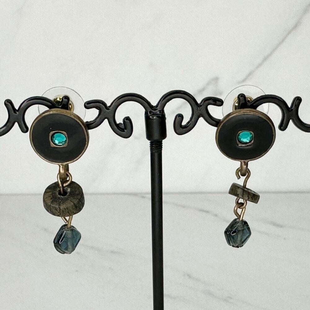 Vintage Chico's Black Teal Rhinestone Dangle Earrings ✨